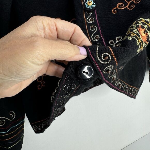 JACK B QUICK Sweater Women Ramie Cotton Embroidery Boho Art To Wear Sz L - Picture 6 of 7